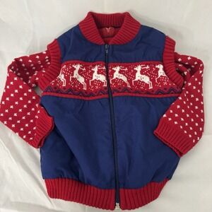 Vintage Toddler Christmas Sweater And Vest Set Reindeer Knit Holiday Red White